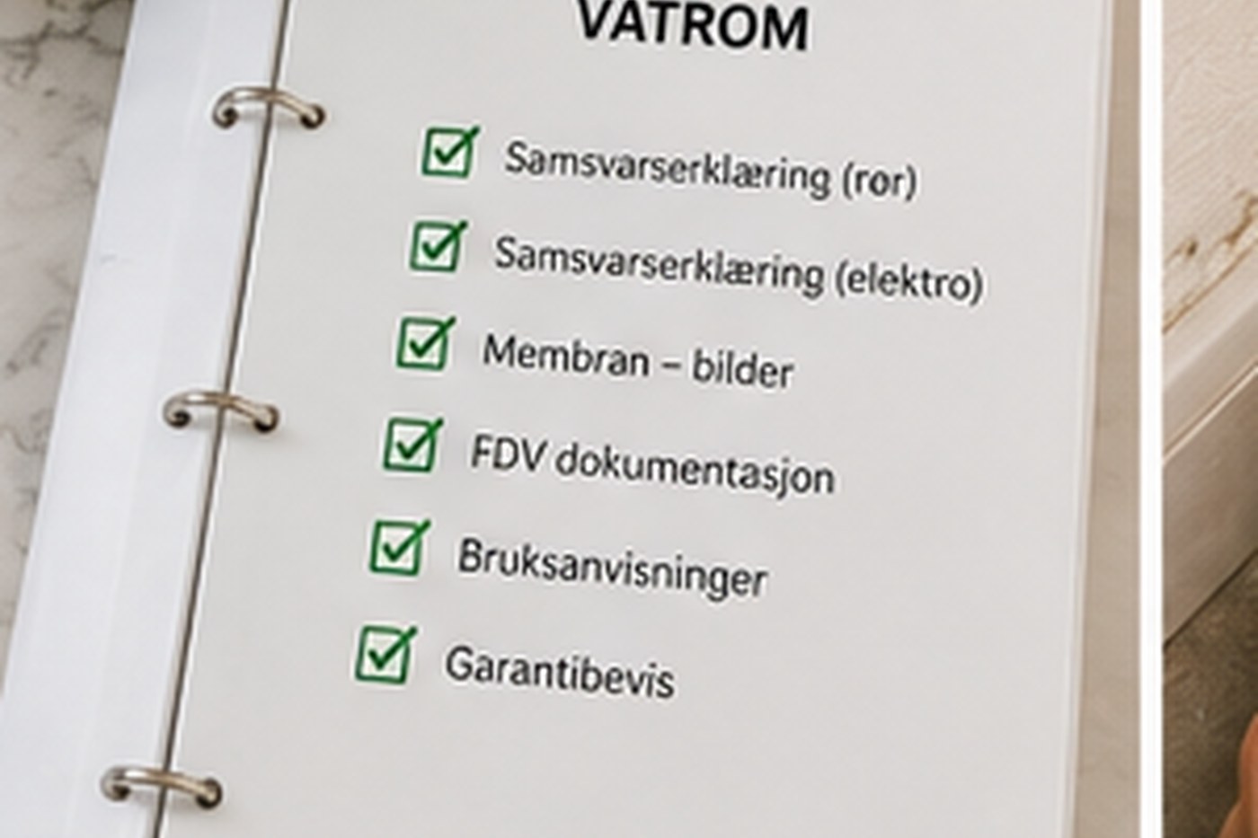 Dokumentasjon og sjekkliste etter oppussing av bad